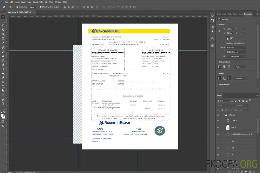 Modèle de relevé bancaire Brésil Banco do Brasil facile à remplir au format Excel et PDF template